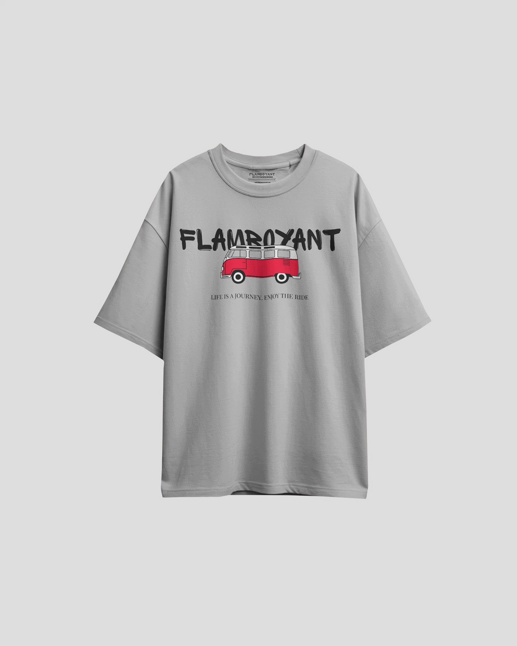 Gray t-shirt with a graphic design on a white background