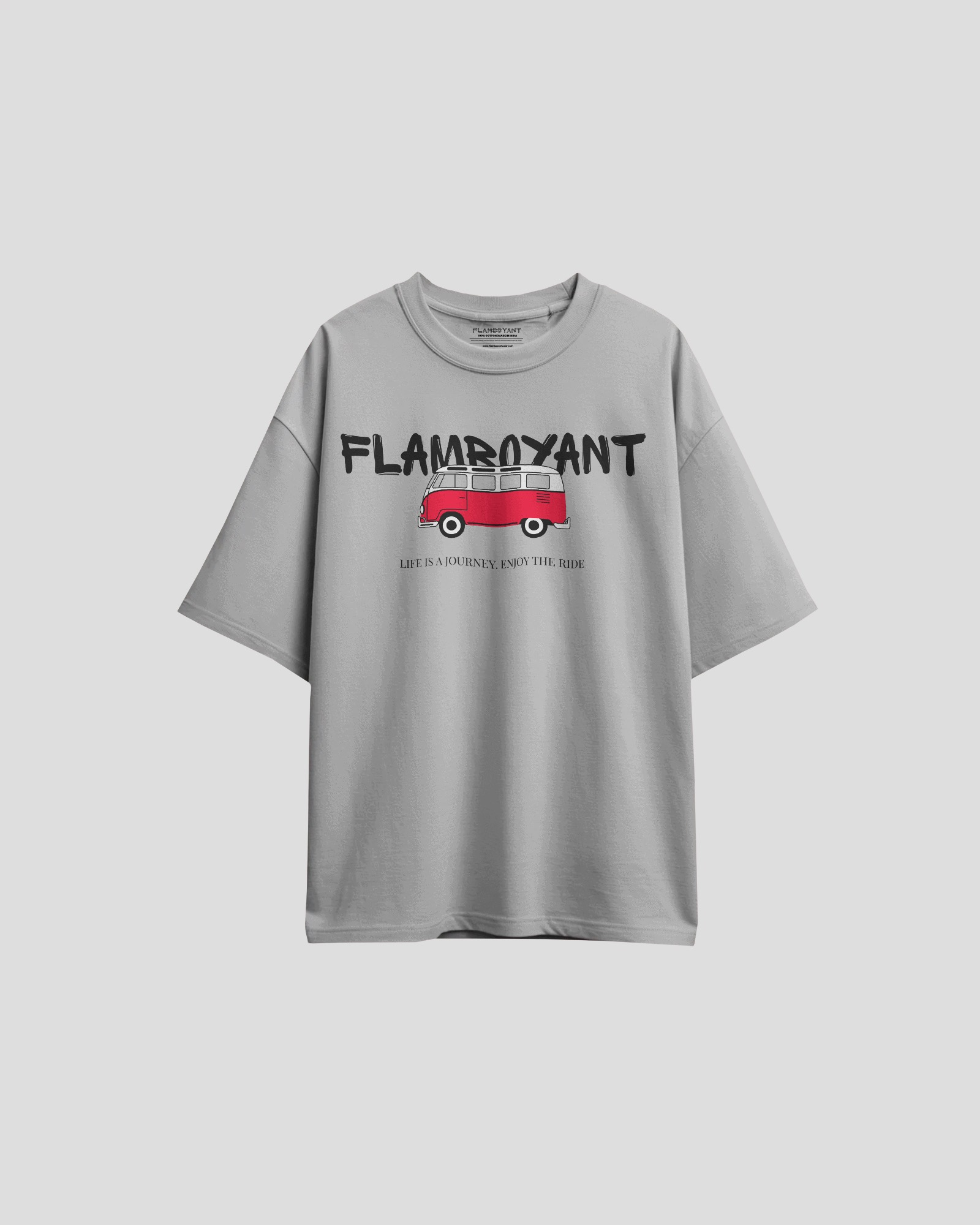 Gray t-shirt with a graphic design on a white background